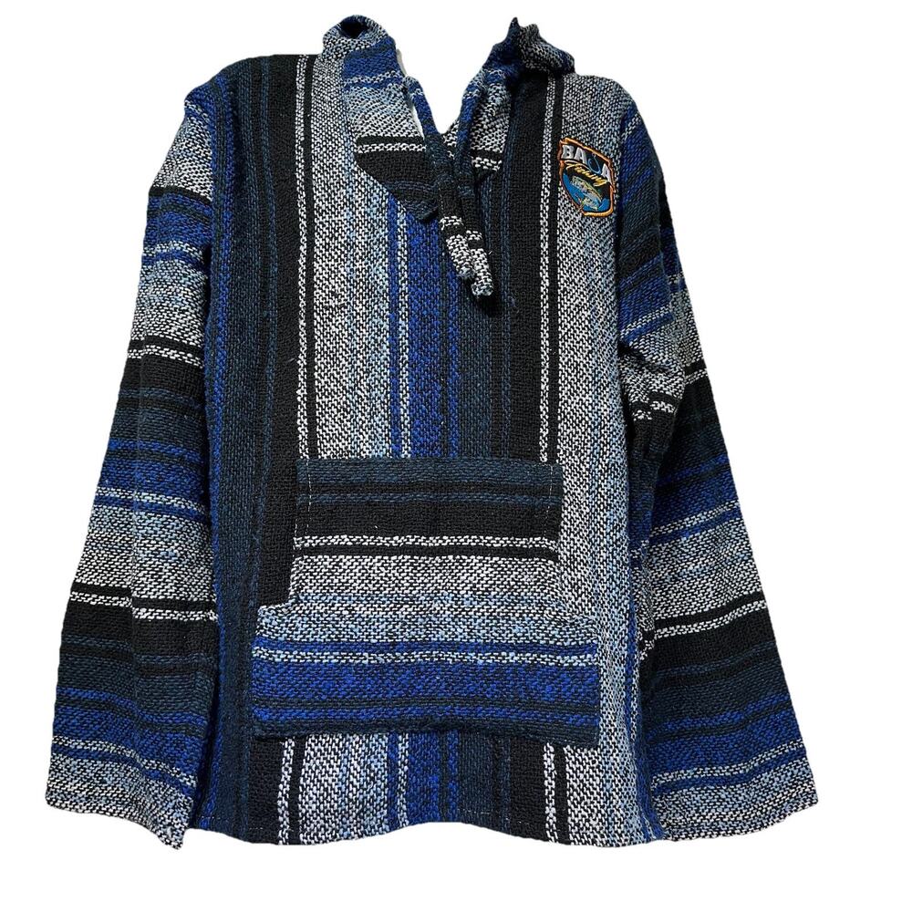 Mexican Baja fishing embroidered striped Rug Surfer Hoodie Size XL